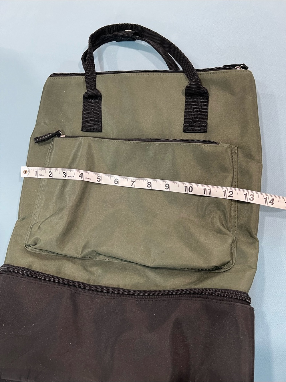 DSW Olive and Black Two-Tone Travel Backpack Tote - Picture 6 of 13